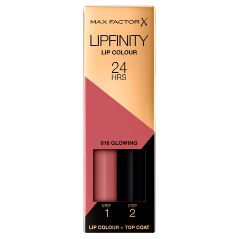 Max Factor Lipfinity Lip Colour Lipstick, 2-Step Long Lasting, 016 Glowing, 2.3ml + 1.9g