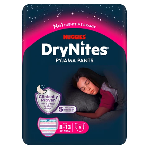 Huggies DryNites Pyjama Pants Age 8-13 30-48kg 9 Pack
