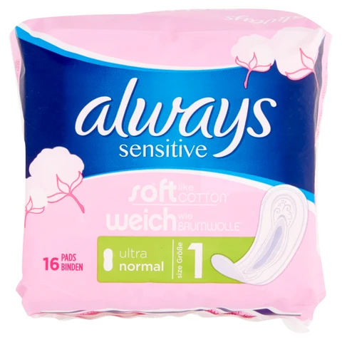 Always Sensitive Normal Ultra Sanitary Towels Size 1 16 Pads