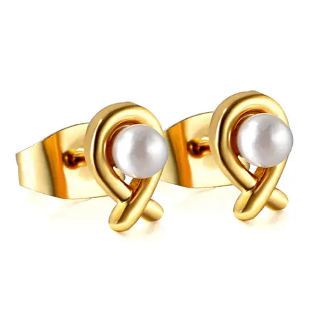 Gold Tone Stylized Fish Stud Earrings with Pearl – Cute Animal Design, 18K Gold Plated Fashion Jewelry