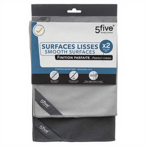 5five Lot de 2 chiffons microfibre à surface lisse