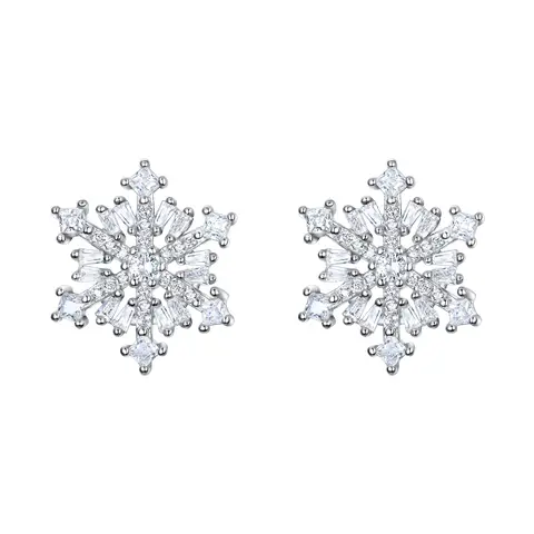 Ever Faith Cubic Zirconia Winter Snowflake Flower Stud Earrings