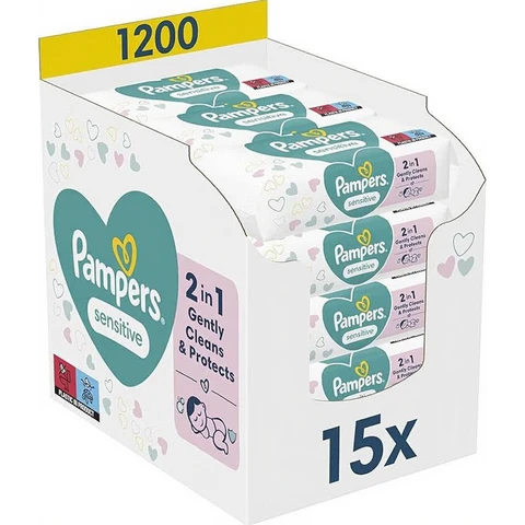 Pampers Lingettes Bébé Sensitive - 15 Paquets de 80 = 1200 Lingettes (15 x 80)