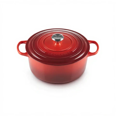 Le Creuset Signature Serie Runder Bräter aus Gusseisen mit Deckel - 24cm - 4.2L - Geeignet für alle Herdarten - Kirschrot