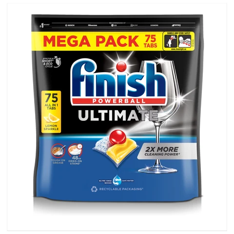 Finish Ultimate All-in-One Dishwasher Tablets, Lemon, 75 Tabs
