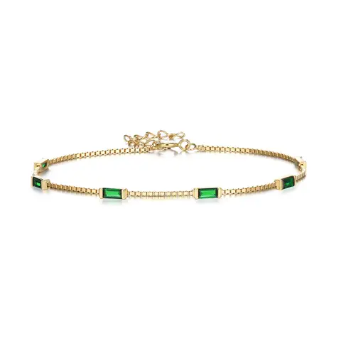 Ever Faith Dainty Emerald Cut Green Created Opal Charm Link Bracelet