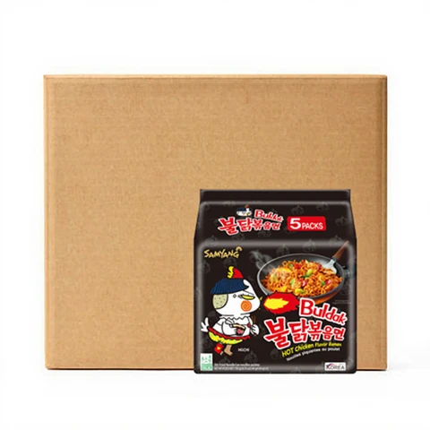 Samyang Buldak : Nouilles Ramen au poulet épicé Original – 140 g x 40 sachets par carton (8 packs de 5 sachets).