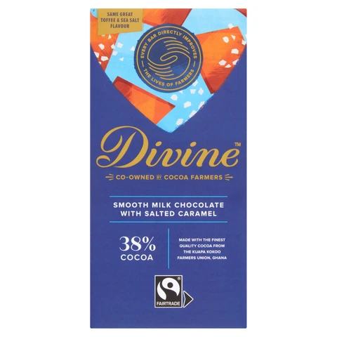 Divine Chocolate 38% Milk Chocolate with Toffee & Sea Salt 90g