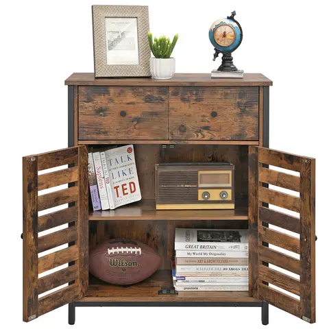 VASAGLE Storage Cabinet 2 Drawers 2 Doors Rustic Brown