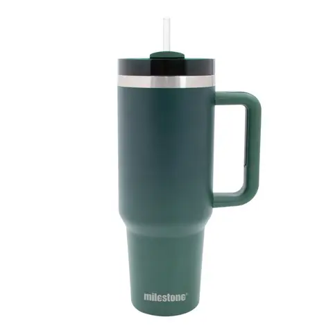 Milestone Travel Mug & Straw with Handle Stainless Steel Double Walled Evergreen 1200ml