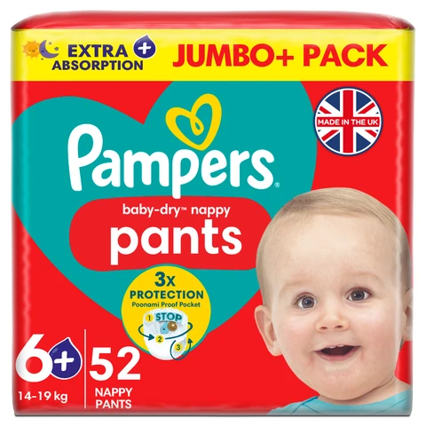 Pampers Baby-Dry Nappy Pants Size 6 52 Pack Jumbo+ Pack