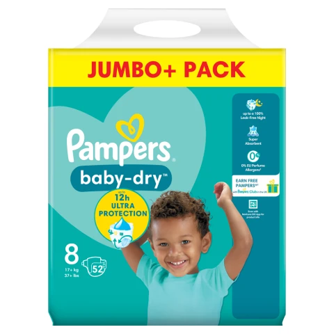 Pampers Baby-Dry Nappies Size 8 52 Pack Jumbo+ Pack