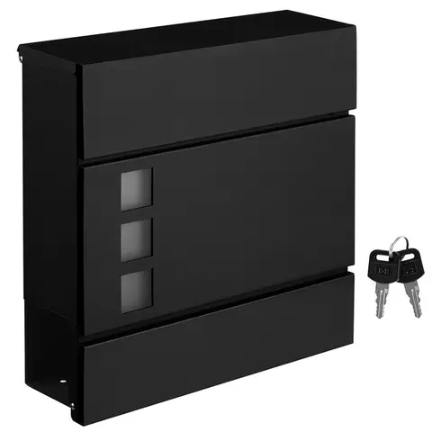 Lockable Wall-Mounted Mailbox with Newspaper Holder, 37*10.5*37cm, Black