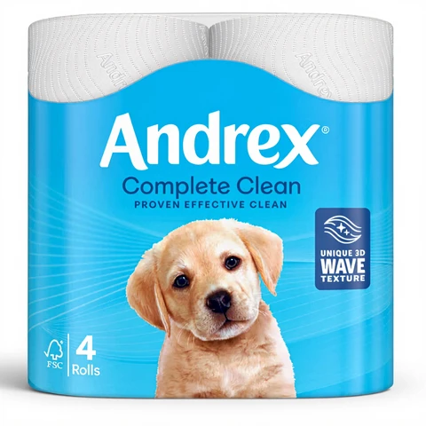 Andrex Complete Clean Toilet Tissue, 2-Ply, 4 Rolls