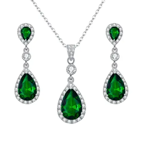 Ever Faith Green Cubic Zirconia Infinity Teardrop Pendant Necklace and Dangle Earrings Set