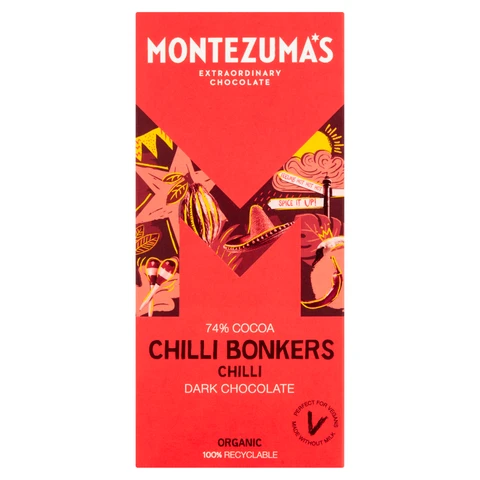 Montezuma's Organic Dark Chocolate Bar - Chilli Bonkers 12 x 90g