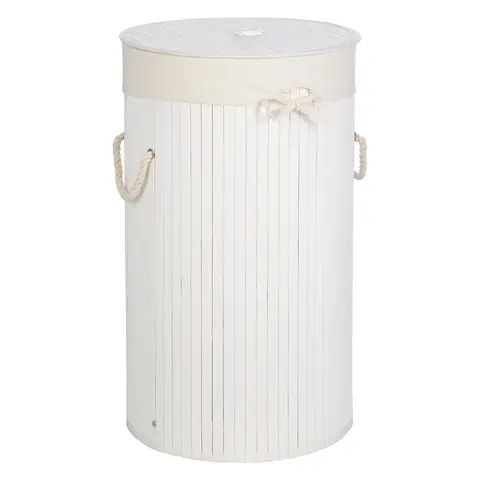 Maison by Premier Round White Bamboo Laundry Hamper