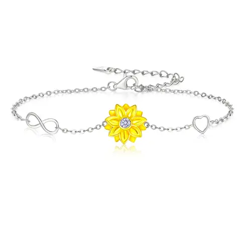 Ever Faith Cubic Zirconia Sunflower and Infinity Heart Charm Adjustable Link Bracelet