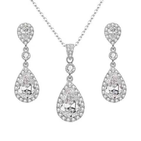 Ever Faith Cubic Zirconia Infinity Teardrop Pendant Necklace and Dangle Earrings Set