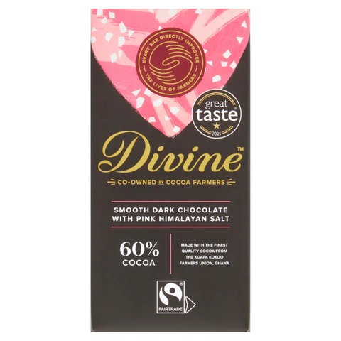 Divine Chocolate 60% Dark Choc with Pink Salt 90g