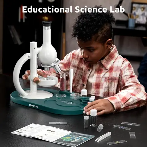 Science Can Microscope for Kids 1600X Magnification LED Student Microscope with 8 Prepared Slides, Educational Science Lab Toy Great Birthday Gifts,STEM Toys for Kids Ages 8-12