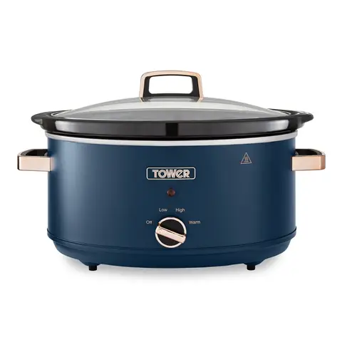 Tower Cavaletto 6.5Litre Slow Cooker - Midnight Blue & Rose Gold, with 3 Heat Settings, Removable Crockpot and Cool Touch Handles, T16043MNB