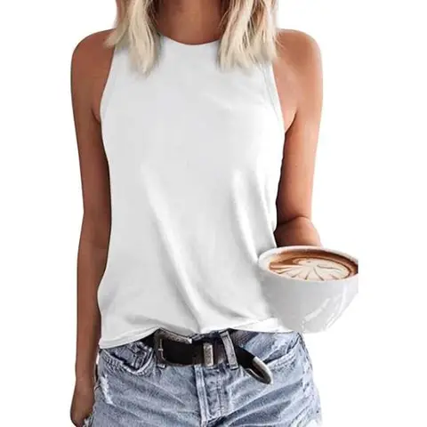 Women's Tank Tops Sleeveless Crewneck Shirts Summer Casual Basic Tops (white, XL)