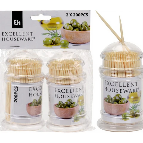 Excellent Houseware Cure-dents en bambou avec distributeurs - 2 x 200 pièces