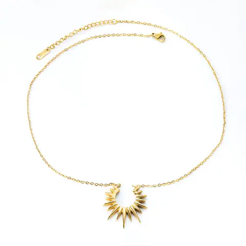 Half-Sunburst Sun Pendant Necklace, Gold Celestial Jewelry, 40+5cm