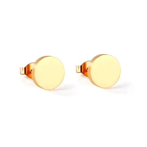 Round Button Stud 18K Gold Plated Earrings