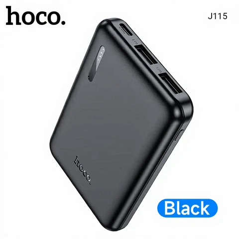 HOCO 5000mAh Portable Power Bank - 2 Inputs and 3 Outputs -  Black