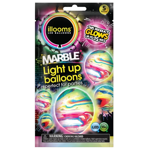 Illooms Baloons LED Light Up Marble Multicolour 5pcs