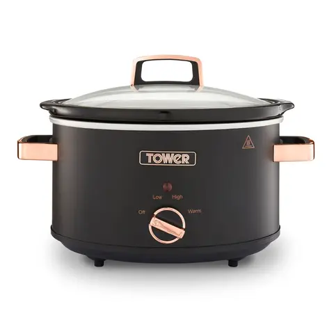 Tower Cavaletto 3.5L Slow Cooker - Black & Rose Gold, with 3 Heat Settings, Removable Pot and Cool Touch Handles, T16042BLK