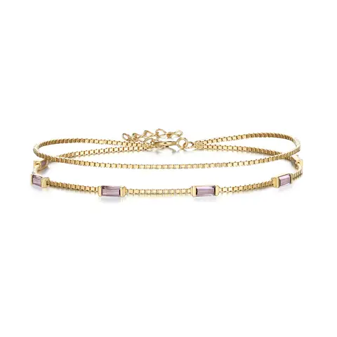 Ever Faith Dainty Emerald-Cut Purple Cubic Zirconia Charm Link Bracelet
