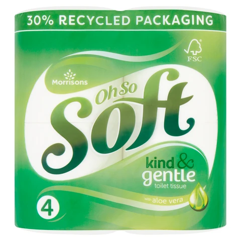 Morrisons Oh So Soft Kind & Gentle Aloe Vera Toilet Tissue, 3-Ply, 4 Rolls