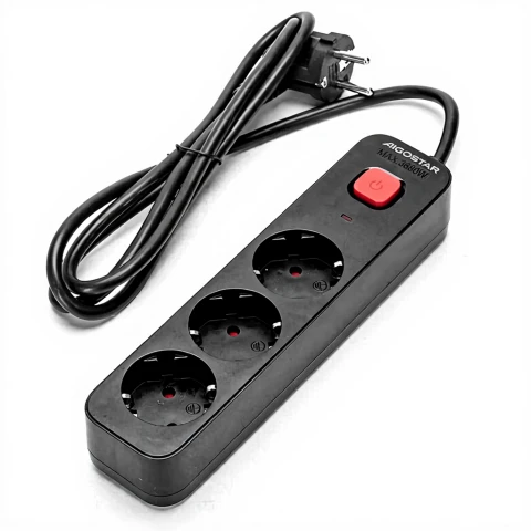 Aigostar Steckdosenleiste mit Kabel/Deutsch 3-fach/3G1.5mm2/1.5m/Mit quadratischem Schalter/Rechteckig/Schwarz/PP/Linien