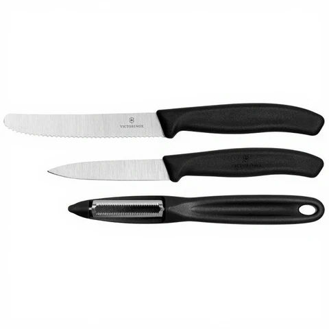 Victorinox Swiss Classic Serie Essenzielles Küchenmesserset Universalküchenset - 3-teilig - Schwarz