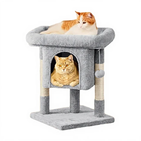 Yaheetech 60 cm katzenbaum mit sisalstämme, plüschhöhle, starker kletterturm, hellgrau