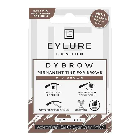 Eylure Dybrow Permanent Tint for Brows Dye Kit Mid Brown 1 Pack