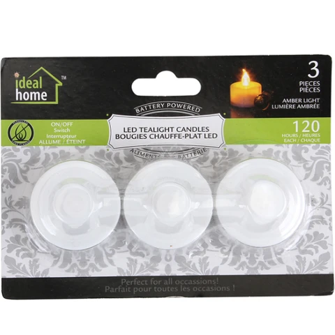 Ideal Home Tealight Candle LED Lights Amber Glow/White 3pcs