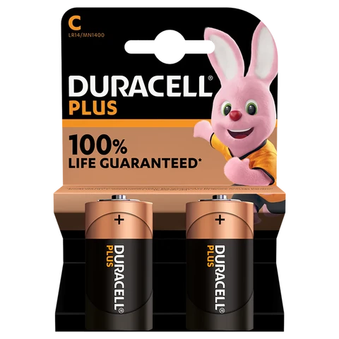 Duracell Plus Power C Size Alkaline Batteries +100% Life - 2 Pack