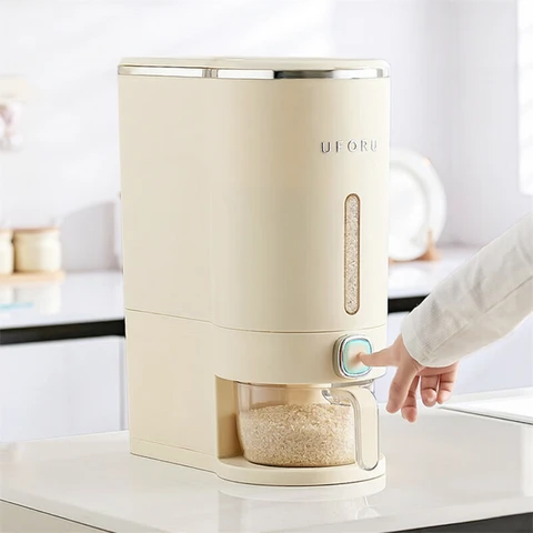 Seau de riz scellé pour la cuisine, récipient étanche à l'humidité avec tasse doseuse pour 10 kg de céréales