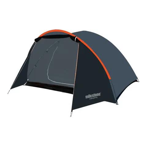 Milestone Camping Dome Tent Super 4 Person Water Resistant Charcoal/Orange