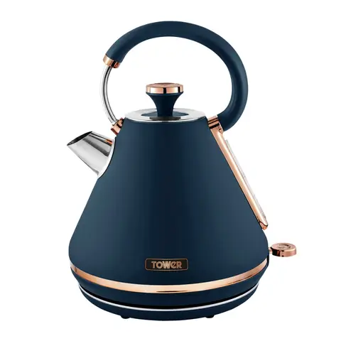 Tower Cavaletto Pyramid Kettle, Retro, Fast Boil, 1.7L, Midnight Blue and Rose Gold - T10044MNB