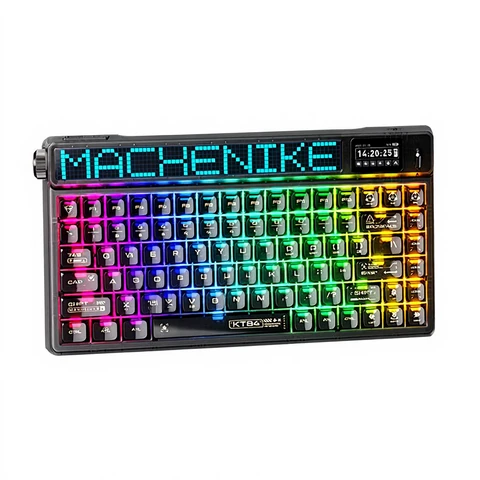 Machenike KT84-B84W 75%-Layout Tri-Mode mechanische Tastatur, US-QWERTY-Layout, schwarz, Gateron Smart Screen Yellow Switch