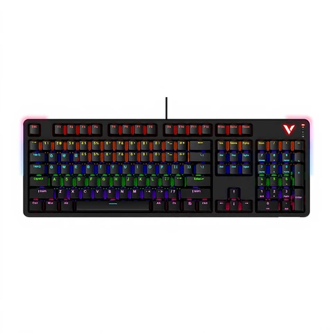 Rapoo V500PRO Gaming-Tastatur, mechanisch, kabelgebunden, in voller Größe, US-QWERTY-Layout, Anti-Ghosting mit 104 Tasten, RGB-Hintergrundbeleuchtung in Regenbogenfarben, Multimedia-Hotkeys, abnehmbares Oberteil, USB-C, robuste Bauweise, rote Switches – Schwarz
