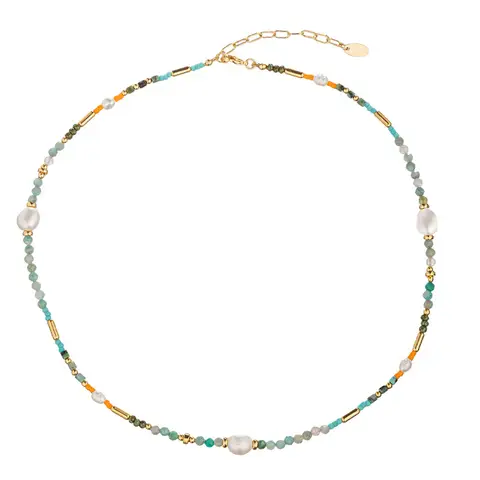 16.5-Inch Women's Colorful Natural Gemstone Beaded Necklace, Gold Plated Accents