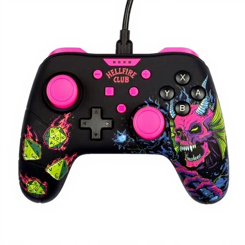 Konix Stranger Things Manette filaire pour Switch, Switch 2 et PC - Fonction vibration - Câble 3m - Noir et rose