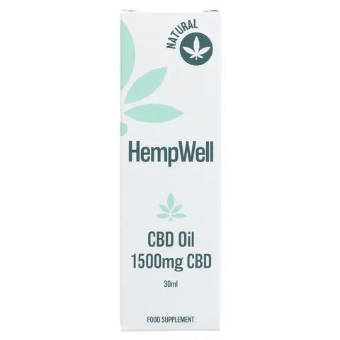 HempWell Pure CBD Isolate Oil - 1500mg, THC-Free & Vegan with Organic MCT Oil - Natural Flavour - 30ml