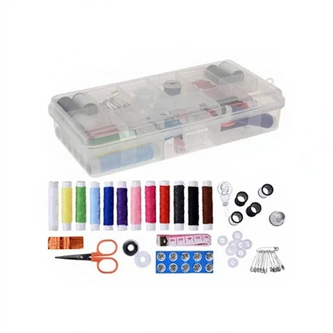 Kit de Couture et Broderie Portable de Voyage avec Ciseaux, Mètre Ruban et Boutons - 56 Pièces, Kit DIY